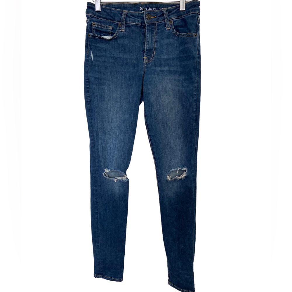 Gap legging sculptant jeans with rips on the knees medium denim wash